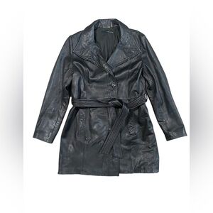 Vintage Wilson’s Leather Black Belted‎ Trench Coat Medium